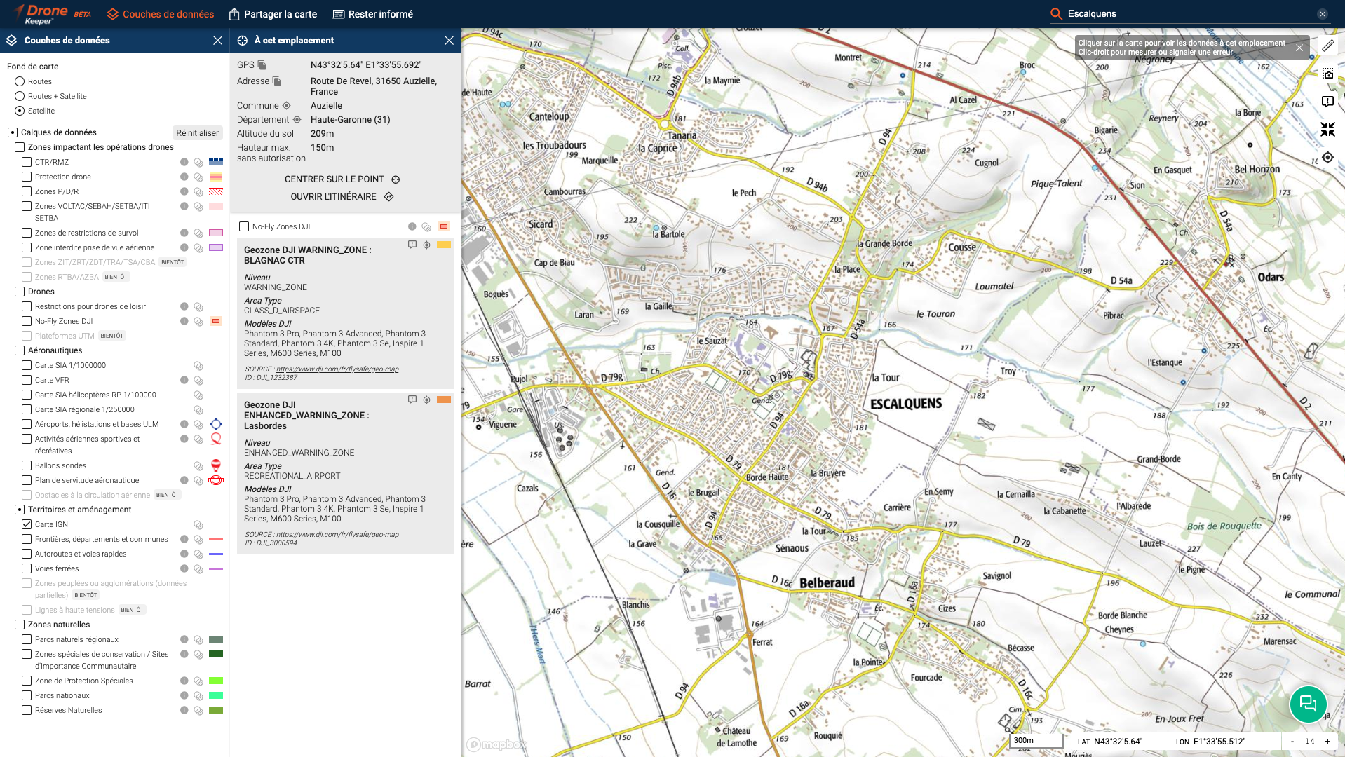 DroneKeeper affiche les bâtiments des zones peuplées