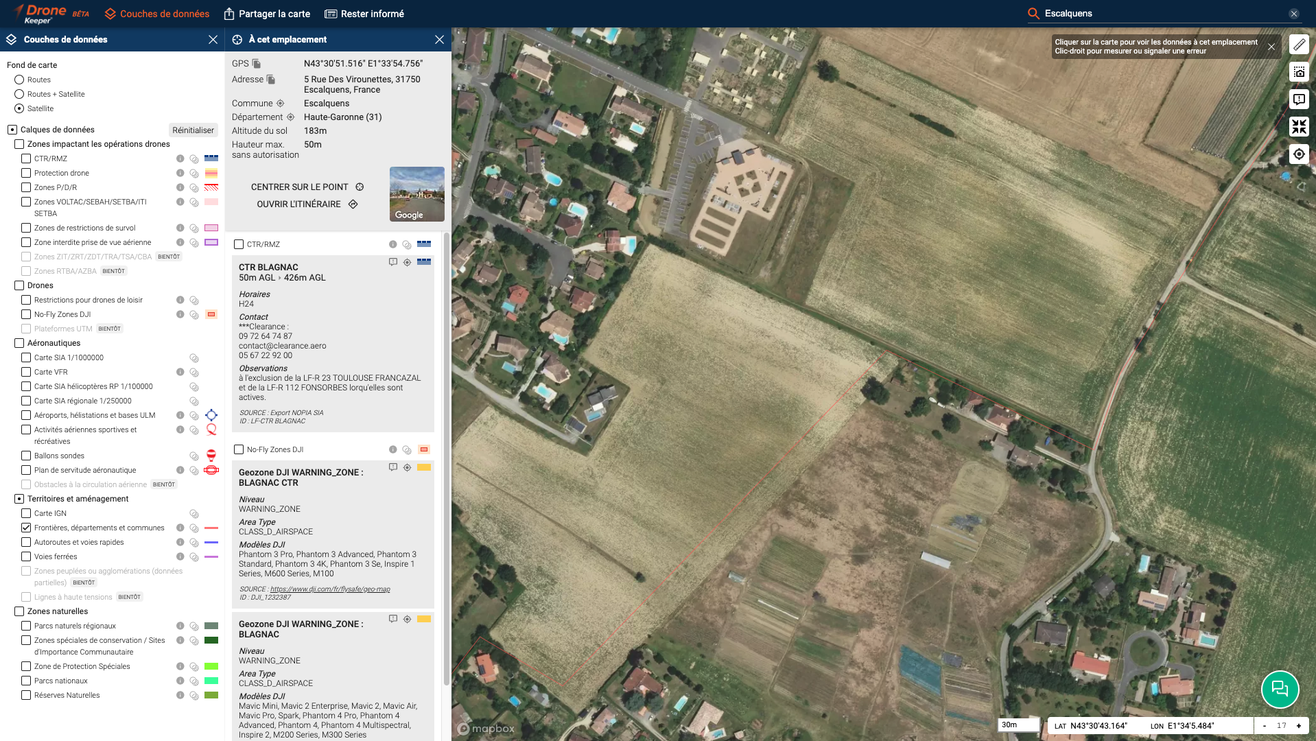 Vue satellite des zones peuplées