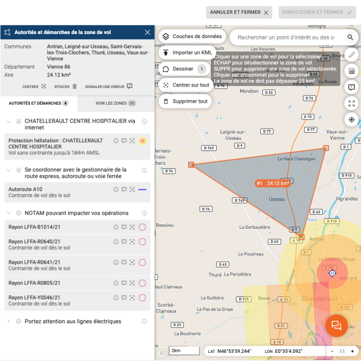 Définition des zones de vol drone