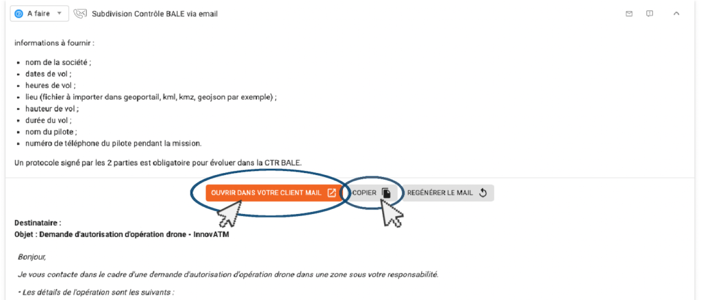 Bouton Messagerie "copier"