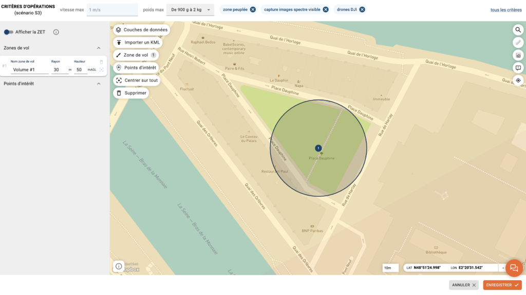 afficher les points d'intérêt sur une zone de vol suite à l'affiche de la zone d'exclusion des tiers