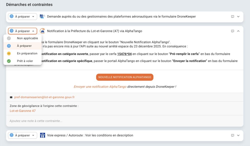 Demandes d'autorisation de vol dronekeeper
