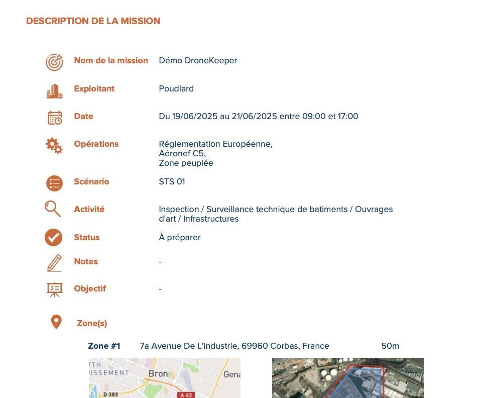 export dossier de mission drone pdf dronekeeper