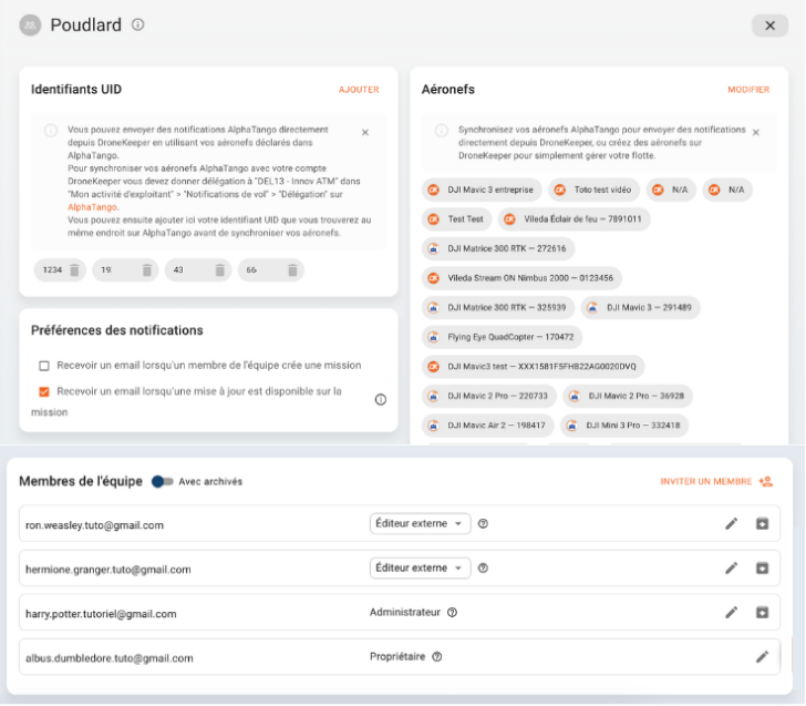interface equipe dronekeeper